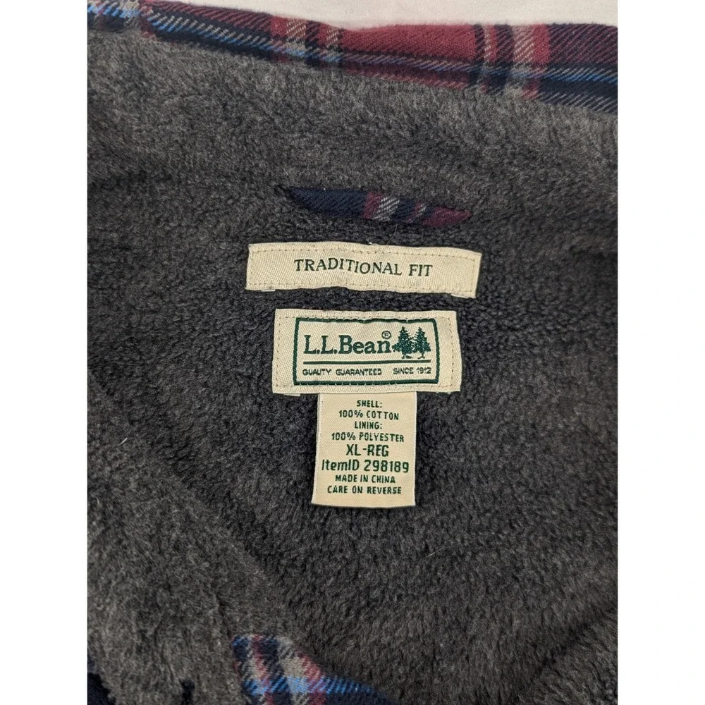 Vtg LL Bean Fleece Lined Flannel Shacket Plum Purpl Plaid Traditional Fit XL Reg